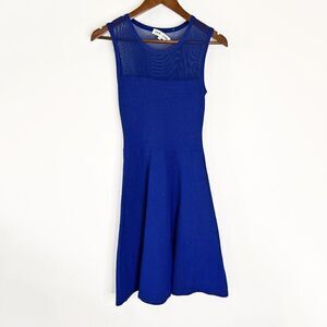 John + Jenn Blue Fit and Flare Dress with Mesh Yoke